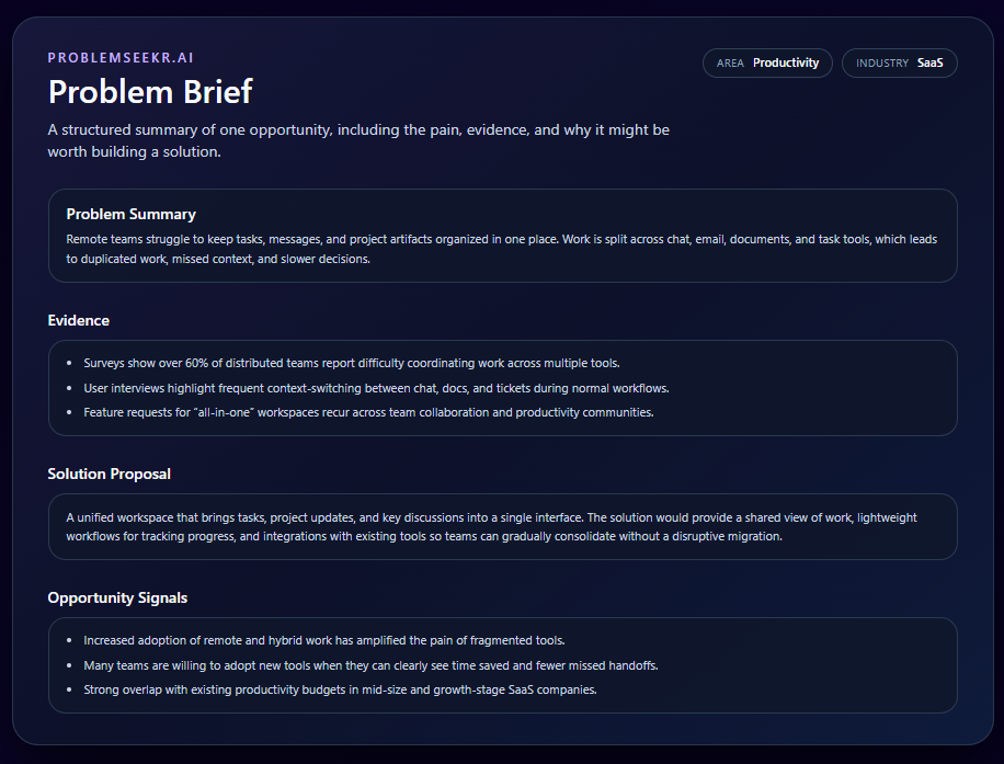 Problem brief screenshot